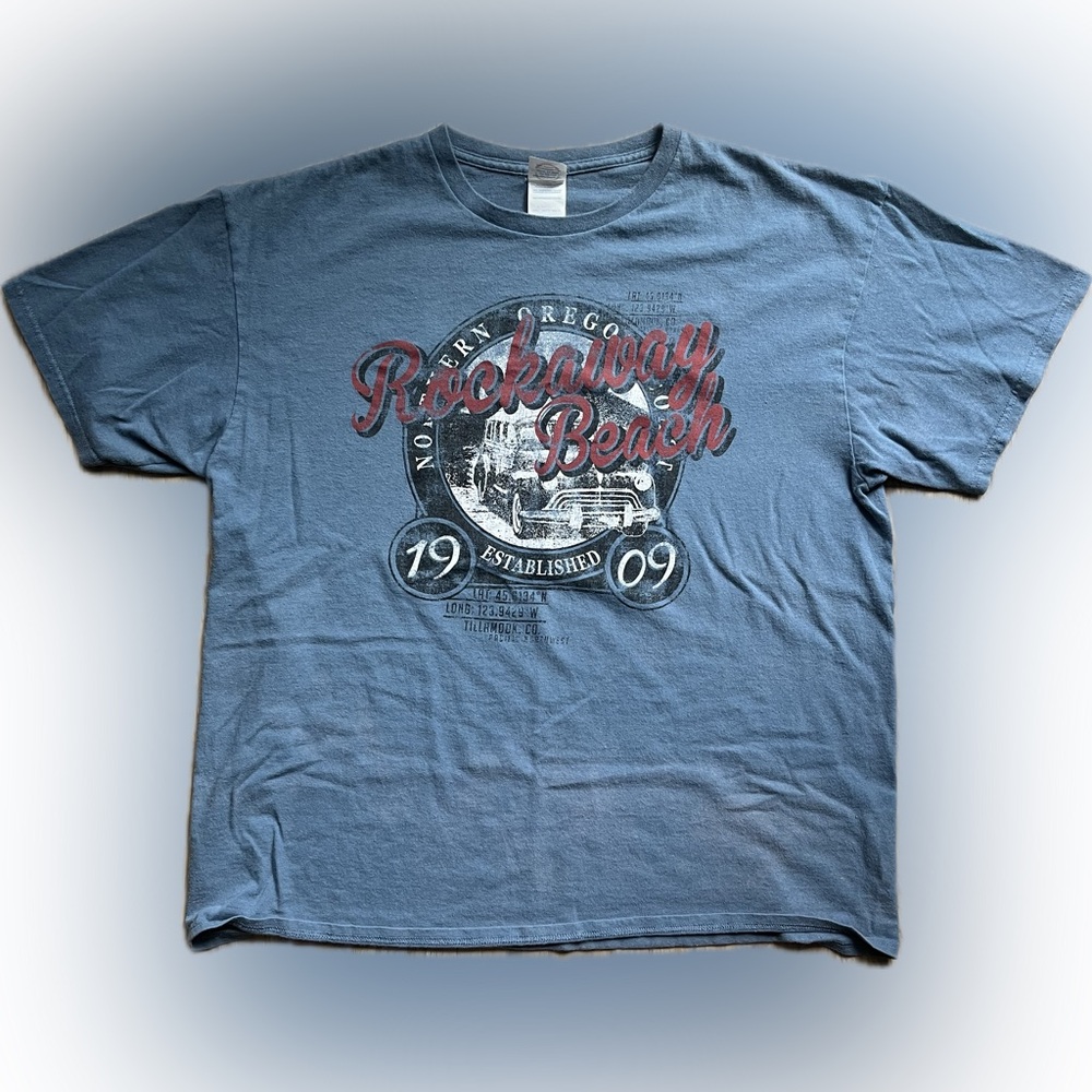 Rockaway Beach Blueish Gray T-shirt DELTA PRO WEIGHT Size XL